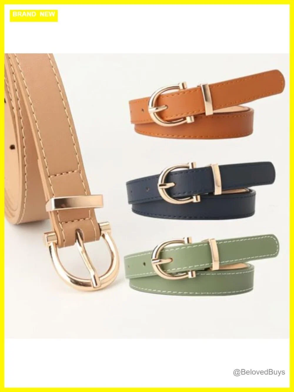 Women's Fashion Leather Belt with Gold Buckle for Jeans Dresses